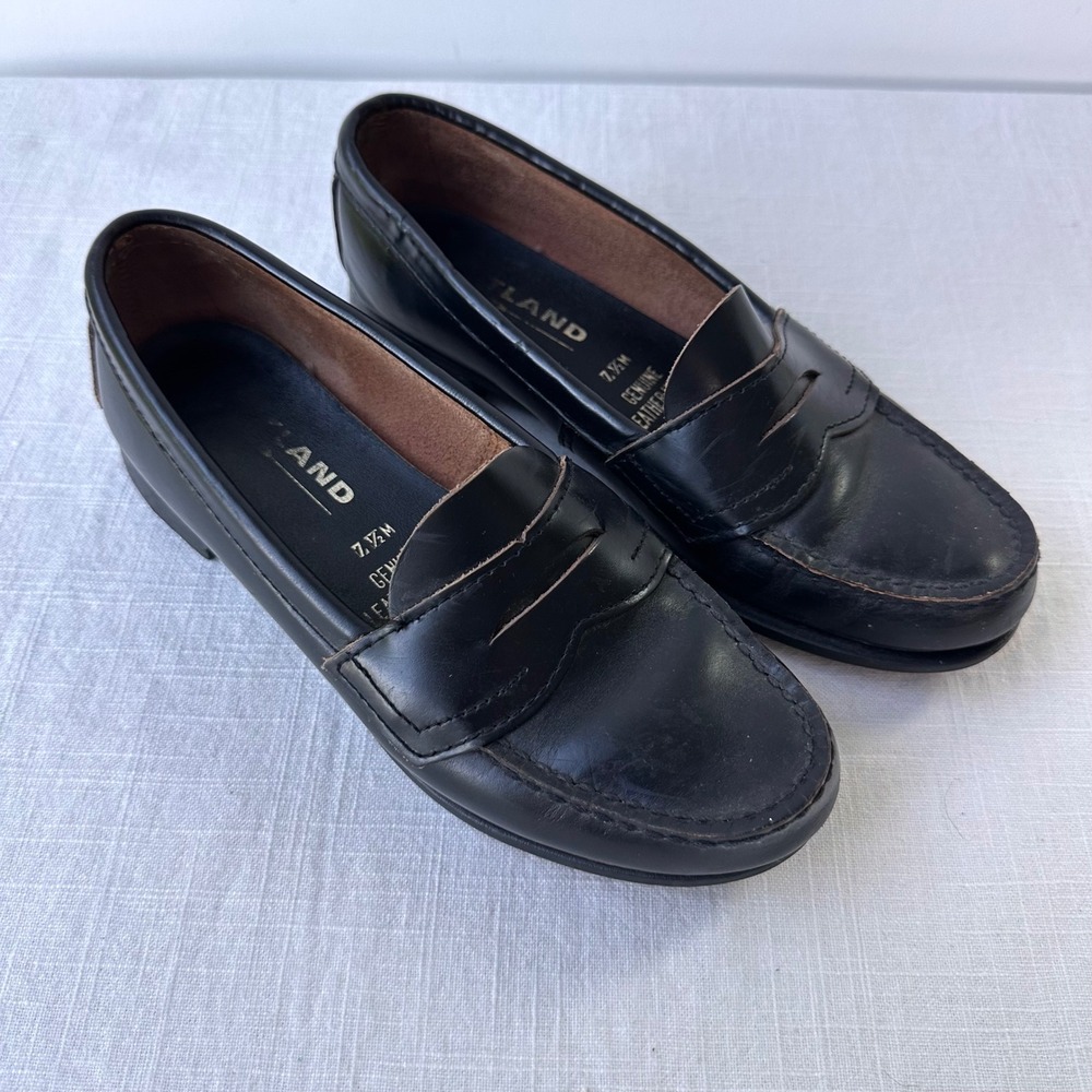 Vintage Eastland Womens Black Leather Penny Loafers Classic Preppy Shoes 7.5 M